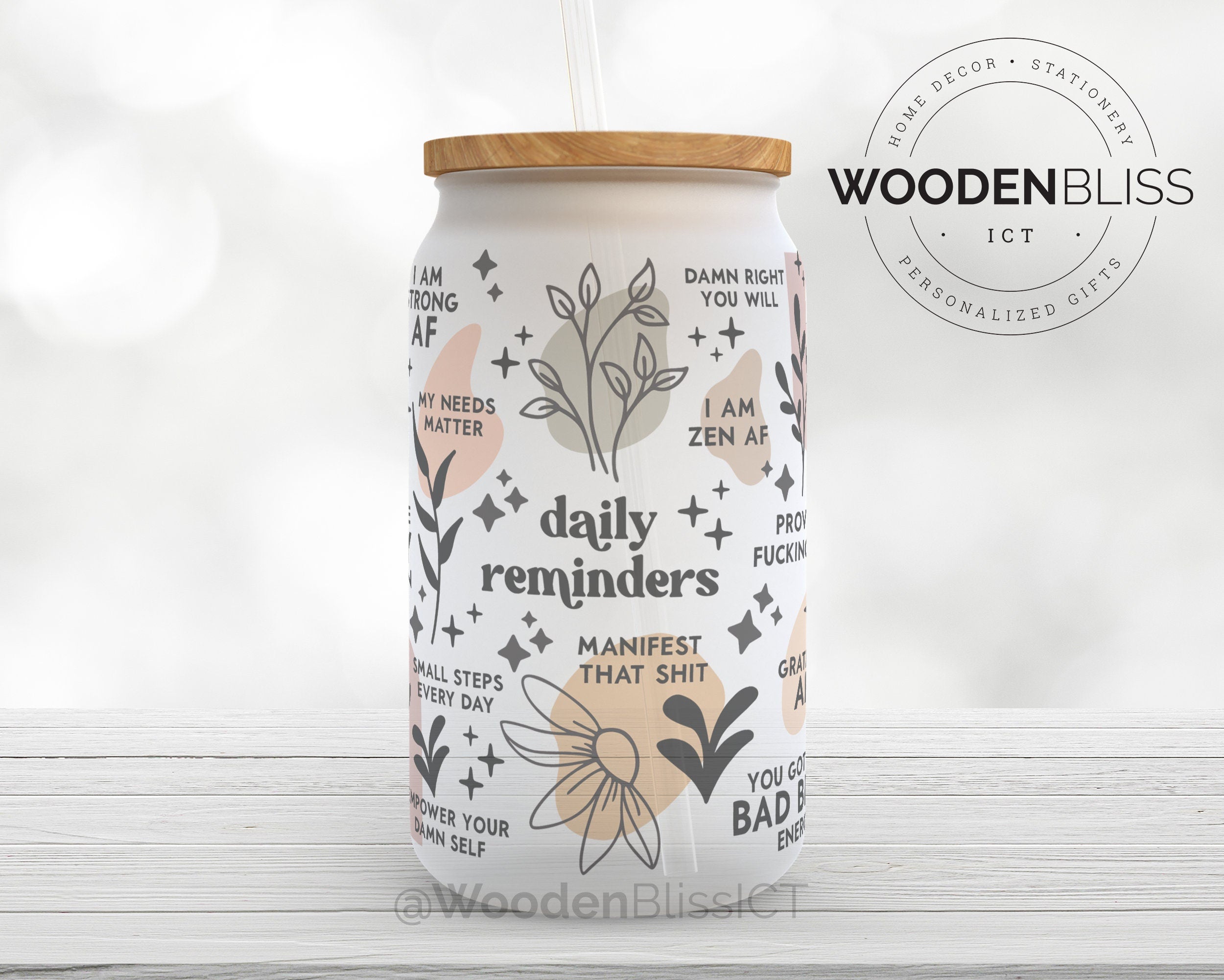 Daily Affirmation Iced Coffee Cup [Frosted], 16 oz Glass Cups with Bamboo  Lids and Straws |Mason Jar…See more Daily Affirmation Iced Coffee Cup