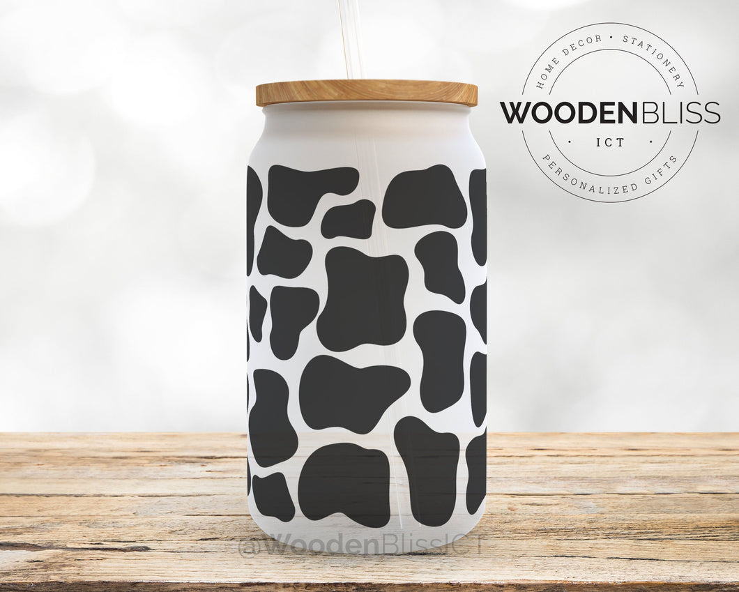 Funny Cow “Sarcasm” Frosted Glass Tumbler w/Bamboo Lid & Straw